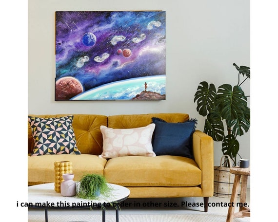Original Oil Painting: Starry Space Nebula, Romantic Women Art