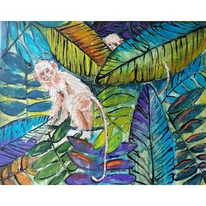 Monkeys Original Painting Large Canvas Tropical Jungle Original Art Animal Wall art Forest Landscape 20-16 inches by Tolstykh