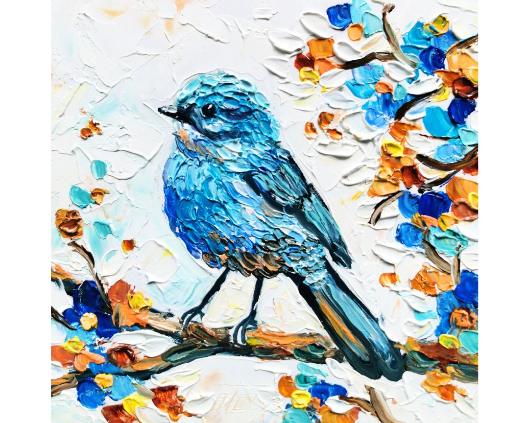Blue Bird Painting Azure Bird Original Art Sialia Mountain Etsy