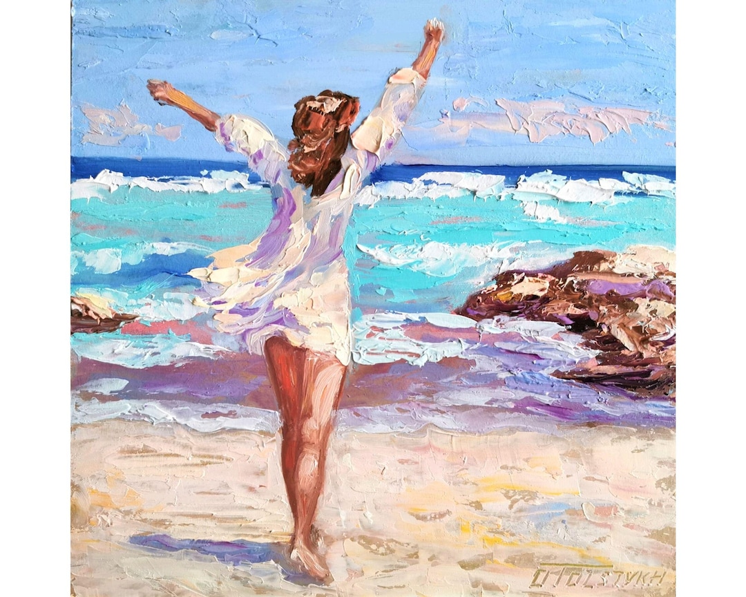 Hawaii Beach Girl Oil Painting: Tropical Seascape Impasto Art - Etsy