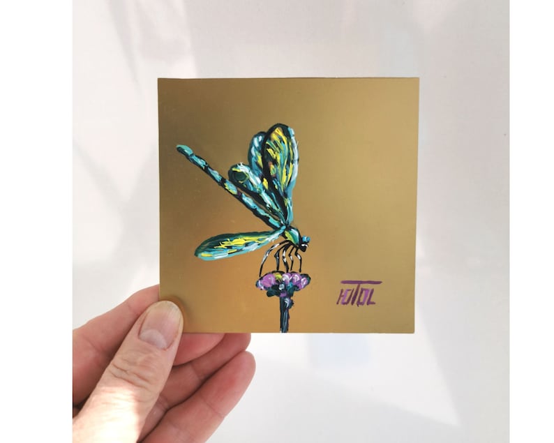 Dragonfly Oil Painting With Gold Framed Original Art Insect Gold ...