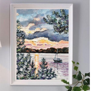 Pecos Fluss Sonnenuntergang Gemälde: Impasto Öl New Mexico Landschaft Kunst (10x8)