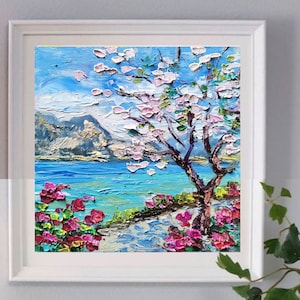 Italy Painting Tree Original Art Springs Landscape Wall Art Positano Impasto Oil Painting Amalfi Seascape Small Artwork 6-6&quot; by Tolstykh