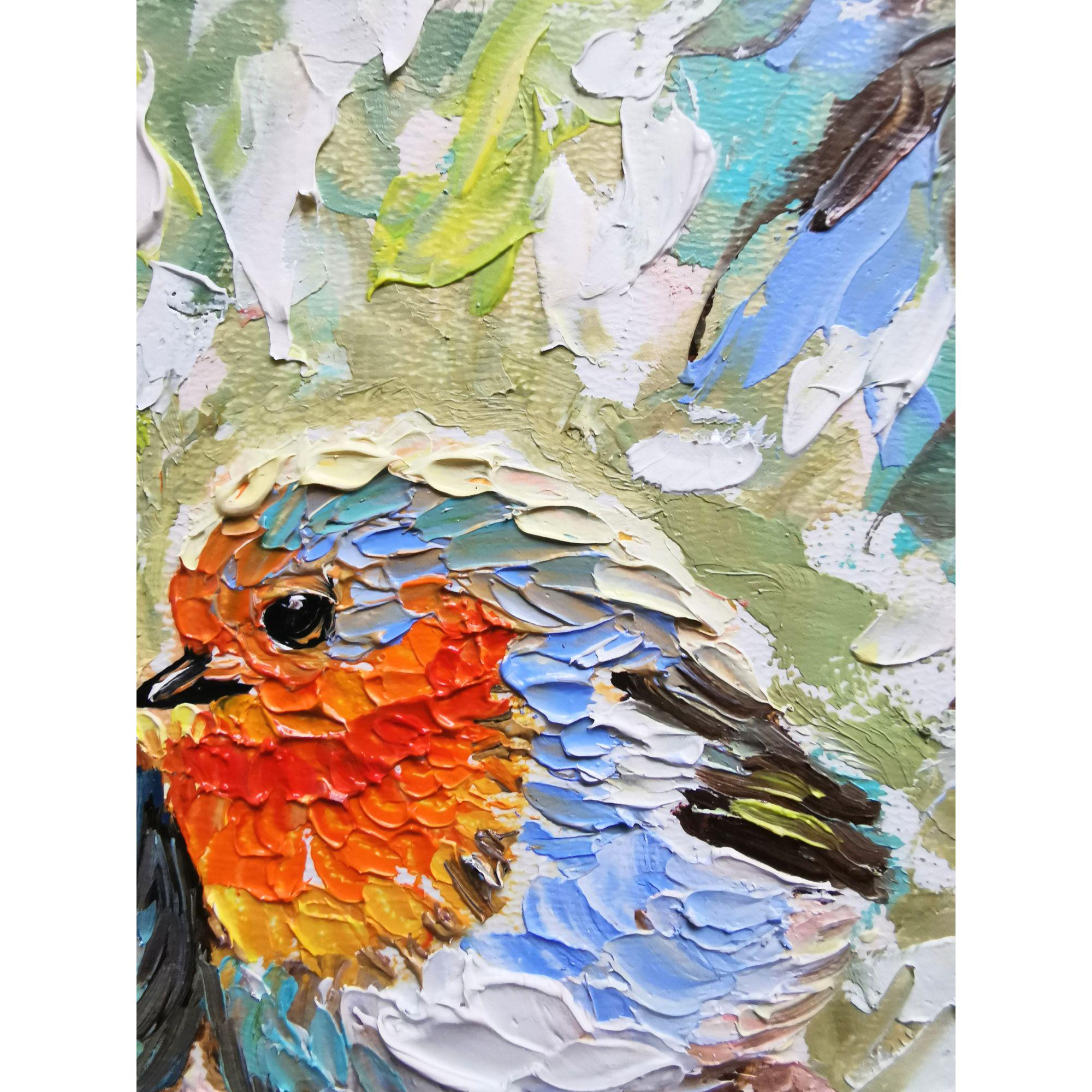 ロビン・チックス油絵：鳥の巣のインパストアート、6x6インチ - Etsy 日本