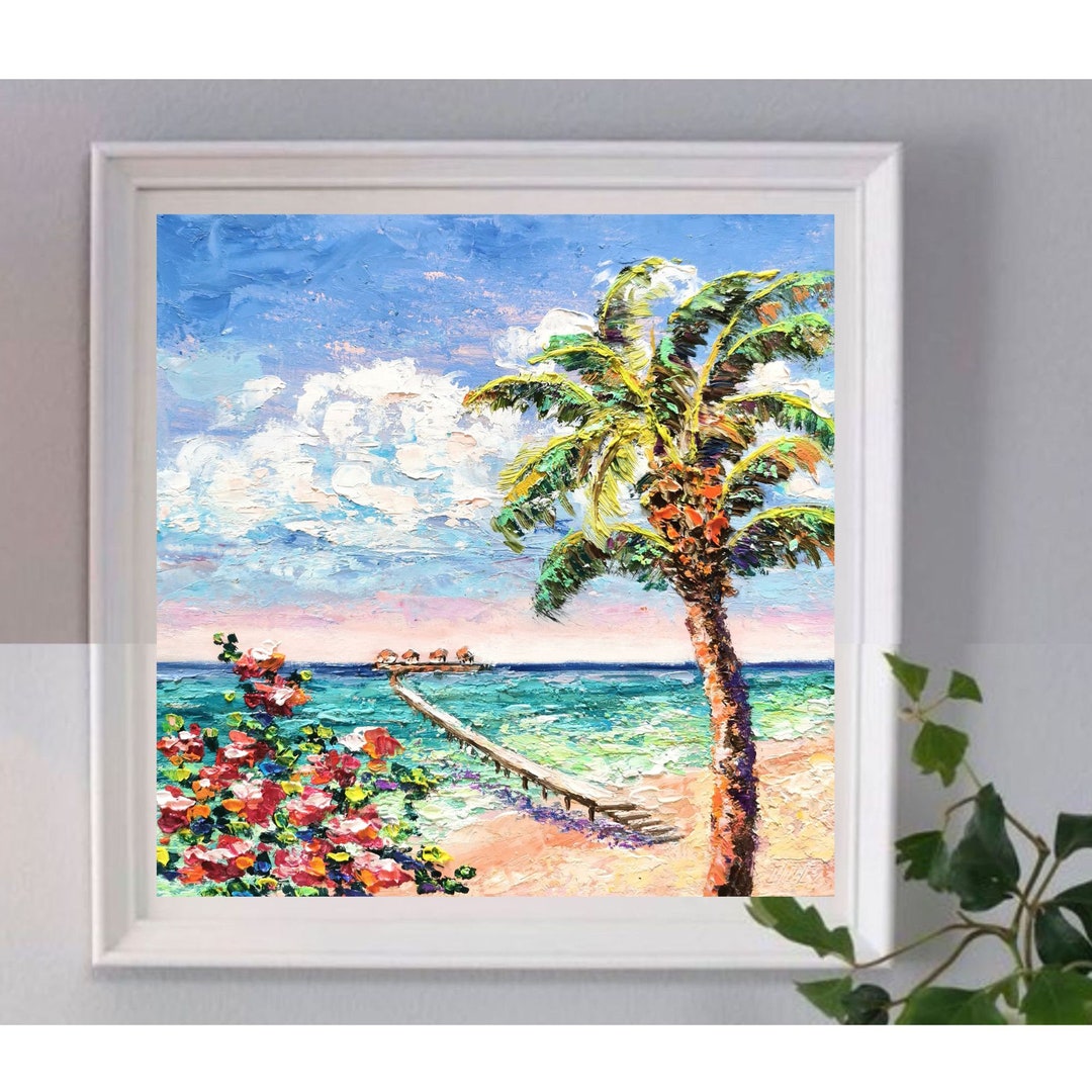 Palm Beach Painting Flowers Original Art Beach Maldives Wall - Etsy