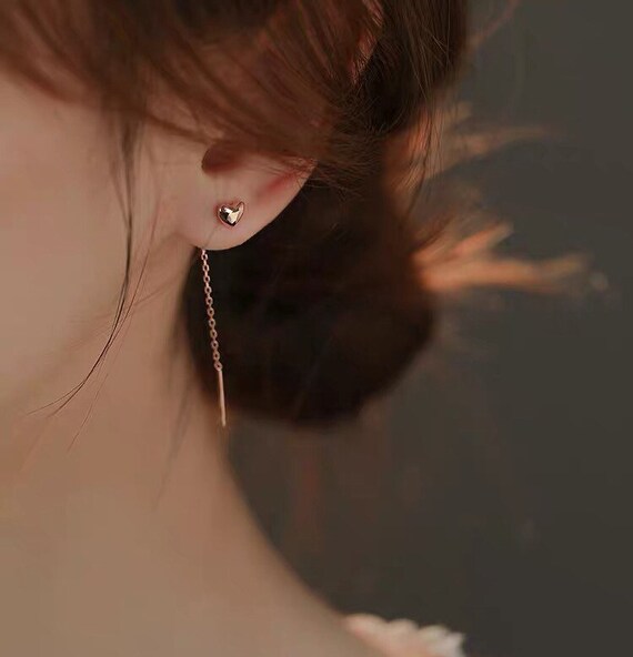 Gold heart threader best sale earrings