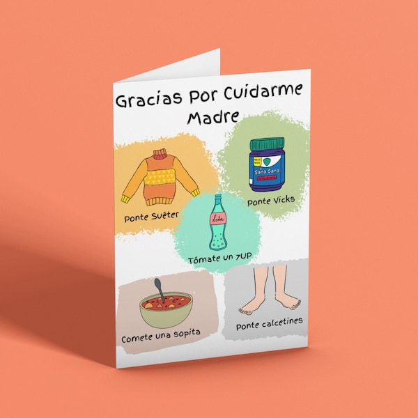 Dia De Las Madres Tarjeta “Gracias Por Cuidarme Madre” Spanish Instant Download Digital Card  5.5" x 8.5" Folded Printable Card - Funny Card