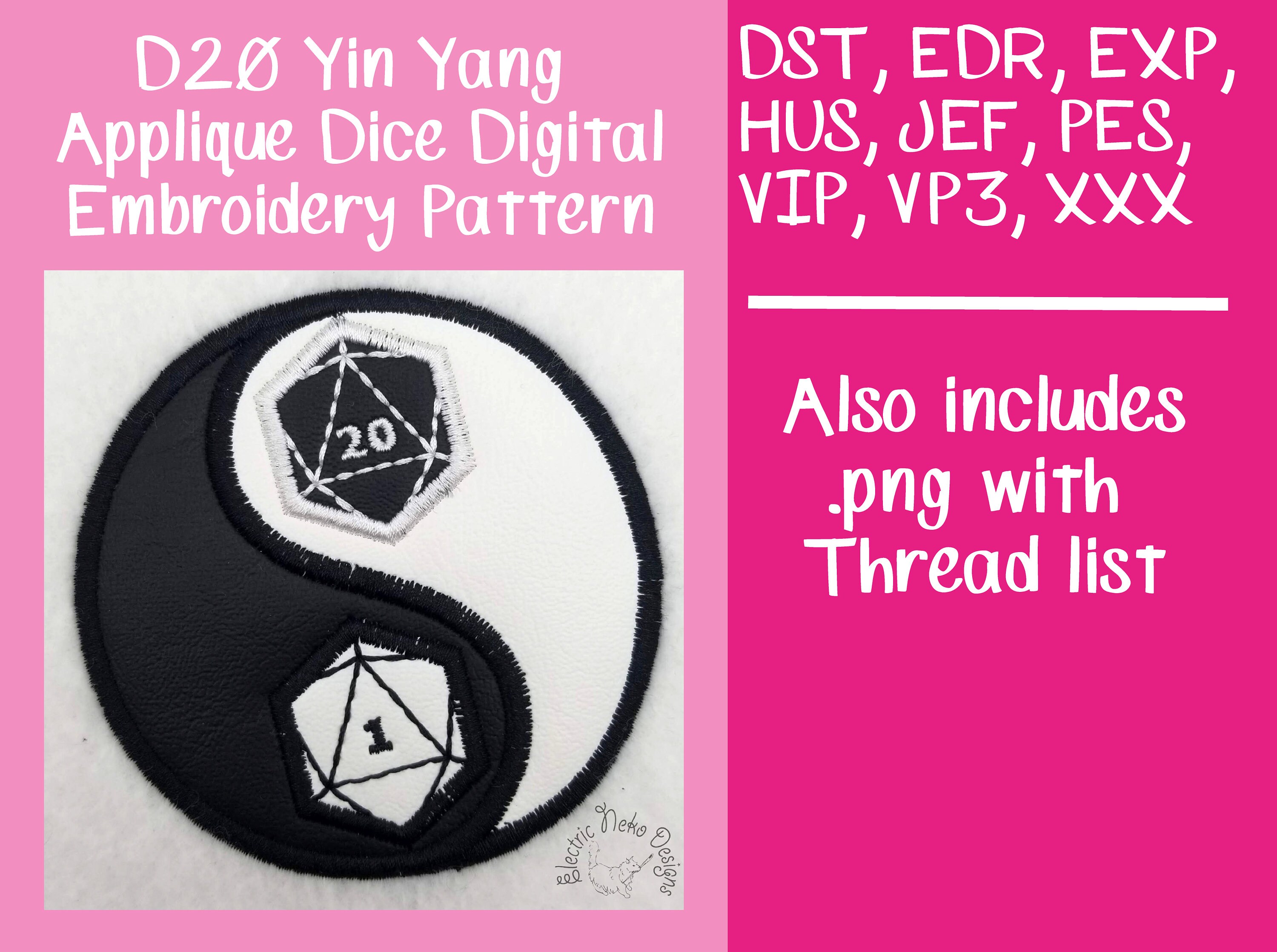 D20 Ying Yang Applique Dice Dice Embroidery Design Digital Etsy