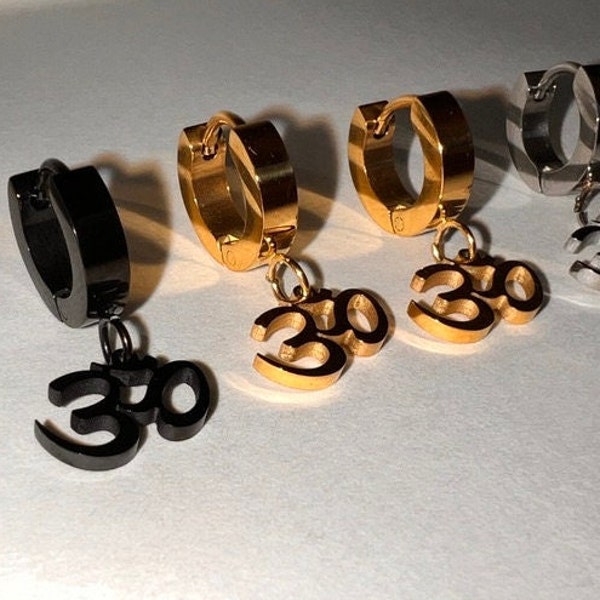 Om Hoop Earrings, Om Earrings in Silver, Black, and Gold