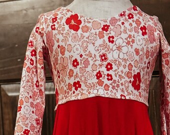 Floral Valentine Dress, Red Bamboo Twirl Skirt, Size 2T