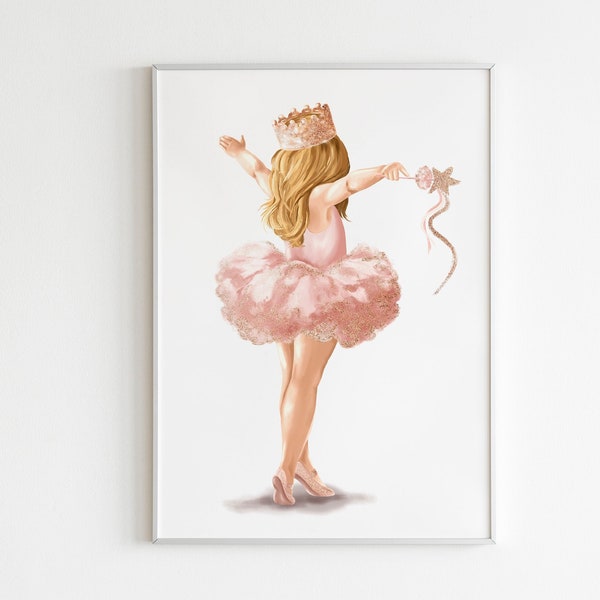 Personalized Name Ballerina Princess Girl, Crown Princess Nursery Wall Art, Toddler Girl Bedroom Decor, Princess Bedroom Wall Art