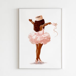 Personalized Name Princess Ballerina Print, African American Toddler Girl , Black Girl Magic Wall Art, Young Queen, Melanin Queen Print