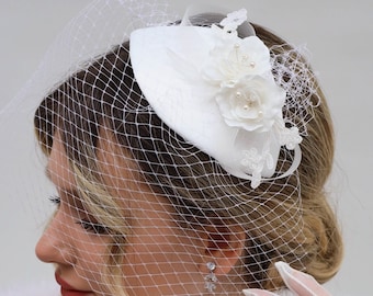 White Down Elegant Fascinator, Hat For The Weddings, Easter Hat, Women's Tea Party Hat, Church Hat,  Fancy Hat, Party Hat, Wedding Hat