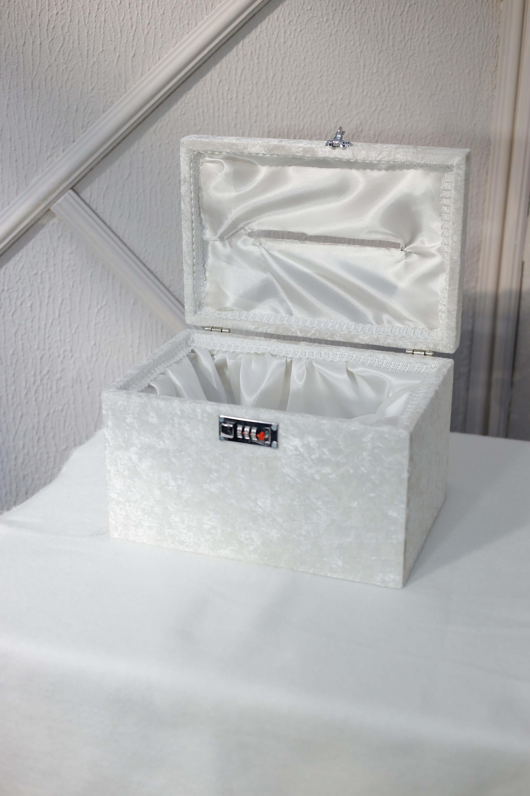 White Velvet Combination Lock Box - Ideal for Jewelry, Keepsakes ...