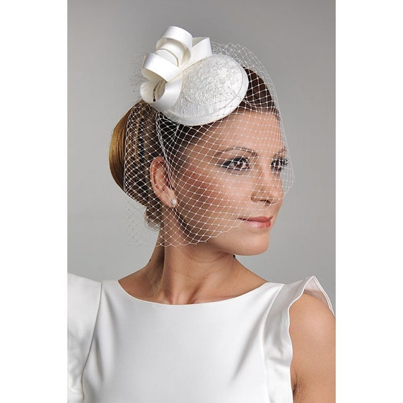 Big Loops Bridal Hat Wedding Hat Birdcage Veil Handmade Fascinator