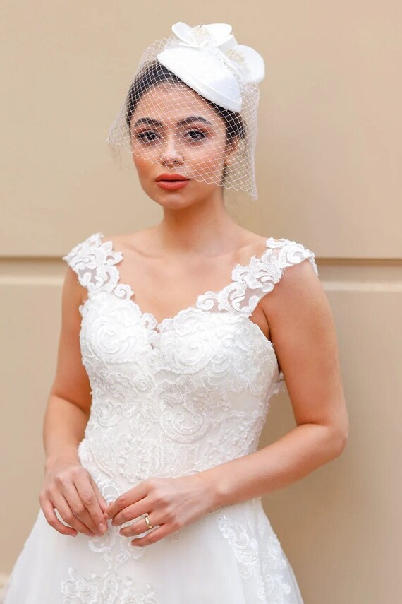 White Orchid Flower Handmade Fascinator, Wedding Hat, Bridal Round