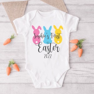 Custom Baby&#39;s First Easter Bunny Onesie®, Personalized Easter Outfit, Easter Onesies® Cute Easter Bunny Baby outfit, newborn Easter bodysuit