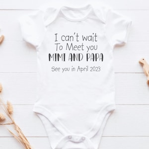 I Can&#39;t Wait To Meet You Grandma and Grandpa Onesie® - Baby Announcement Onesies® - Pregnancy Reveal to Grandparents - New Grandparents