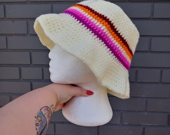 Crochet Lesbian Flag Bucket Hat