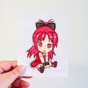 Hand Drawn Madoka Magica Kyoko Sakura Chibi Original Art Card