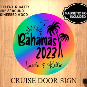 Cruise Door MDF (Engineered Wood) 8&quot; Round Sign With Magnetic Hook, Cruise Door Decoration, 60+ Designs To Choose From, Cruise Door Decor