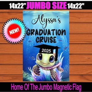 Turtle Graduation Cruise Flag, Custom Graduation Cruise Banner, Magnetic Cruise Turtle Sign For Stateroom Door, Cute Turtle Graduation Flag