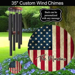 Campanas de viento con bandera estadounidense, campanillas patrióticas, decoración de jardín con bandera estadounidense, campanillas con bandera de EE. UU., campanillas con estrellas y rayas
