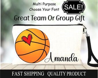 Basketball Custom Accessory Bag, Personalized Basketball Wristlet, Basketball Player Gift, Basketball Team GIft, Basketball Travel Bag