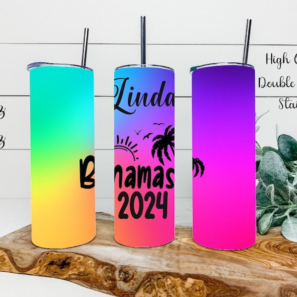 Custom Bahamas Cruise Tumbler, Bright Colored Bahamas Cruise Gift, Cruise Ship Tumbler,  Easy To Identify Cruise Tumbler, Souvenir Tumbler