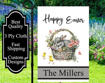 Happy Easter Garden Flag, Bunny With Chicks Easter Flag, Bunny In Basket Welcome Sign, Realistic Bunny Sign, Welcome Flag, Peeps Flag