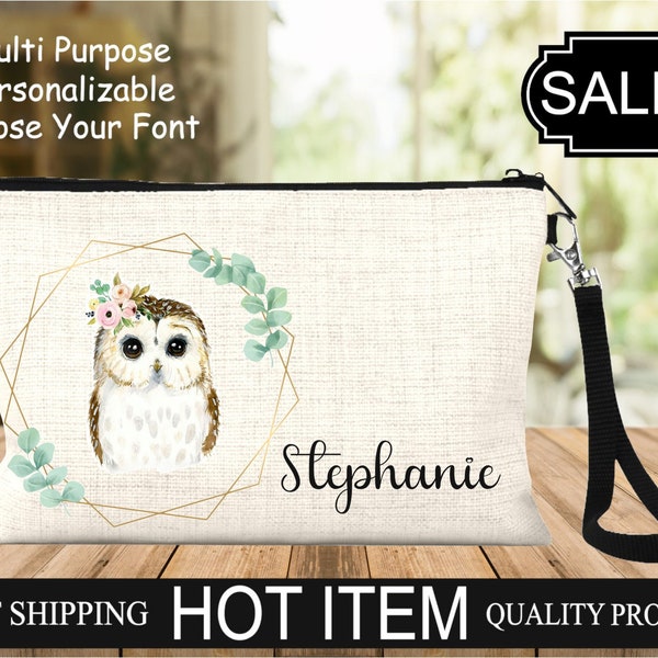 Custom Owl Multi Purpose Bag, Canvas Owl Bag, Personalized Owl Bag, Movie Snack Bag, Owl Lover Gift Bag, Owl Bridal Shower Bag, Owl Wristlet