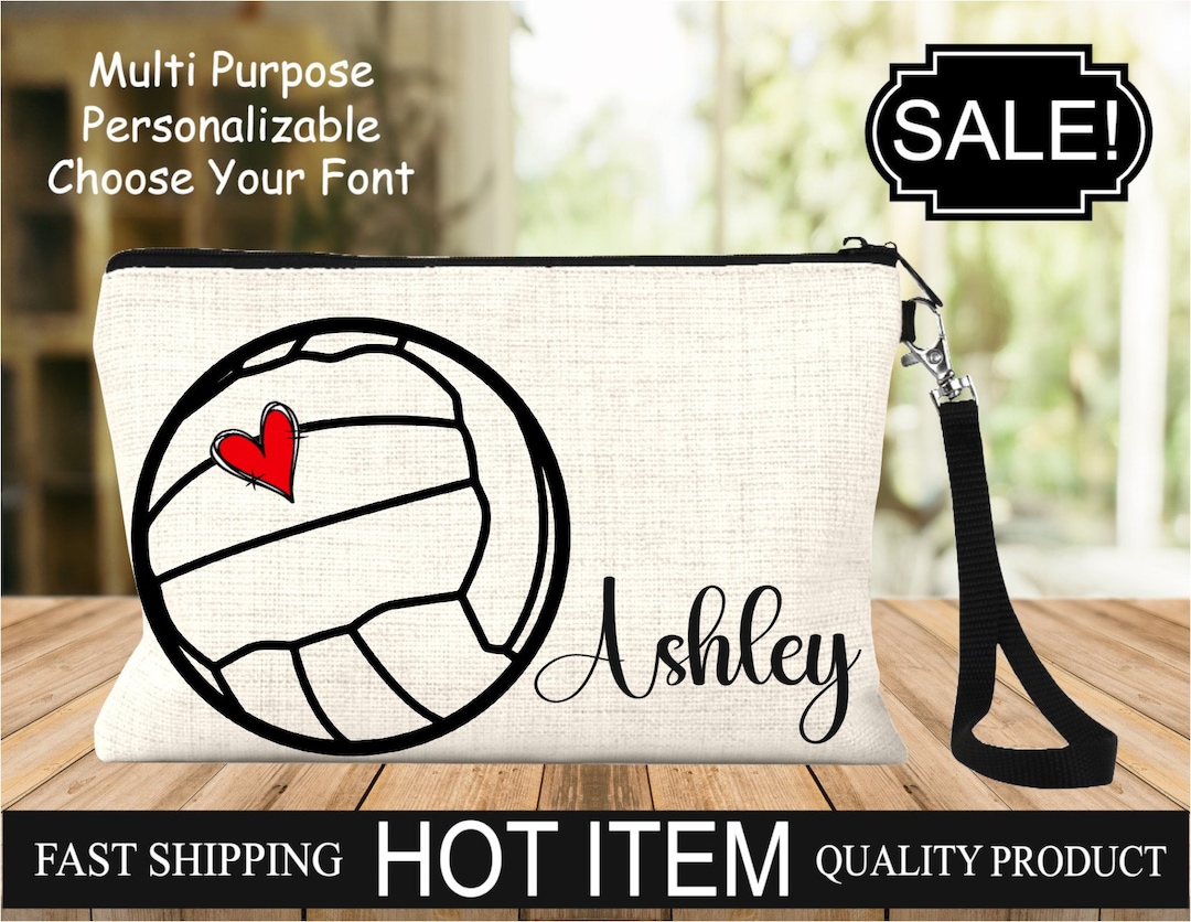 Custom Volleyball With Heart Canvas Zipper Bag, Personalized Volleyball Bag, Volleyball Travel
