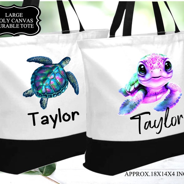 Custom Turtle Tote Bag, Personalized Turtle Bag, Turtle Lover Bag, Turtle Lover GIft, Turtle Gift Bag, Shopping Bag, Beach Bag, Overnight