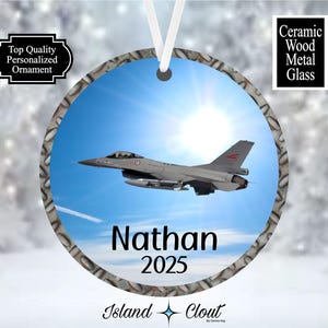 F16 Figher Jet Ornament, USAF F16 Customized Ornament, Military Fighter Jet Keepsake, Military Gift, Air Force Jet Ornament, Plane Ornament