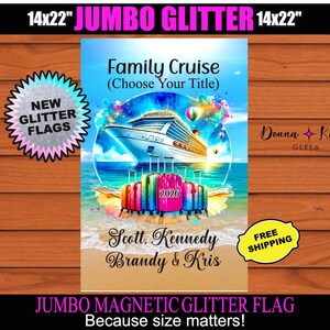 Personalized Glitter Family Cruise Door Flag, Magnetic Cabin Decor