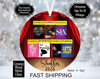 Theater Ornament, Custom Broadway Ornament, Broadway Show Ornament, Theater Keepsake, Broadway Souvenir, Actor Ornament, Choose 1-8 Plays,