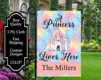 A Princess Lives Here Flag, Personalized Yard Flag, Princess Garden Flag, Cute Princess Sign, Princess Banner, Girls Playhouse Flag,