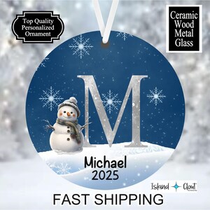 Snowman Initial Ornament, Personalized Ornament Name, Family Christmas Ornament, Monogram Alphabet Ornament, Custom Initial Ornament
