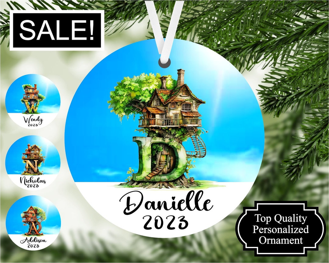 Treehouse Ornament With Initial, Custom Tree Fort, Personalized Initial