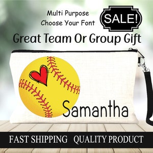Softball Bag, Custom Softball Cosmetic Bag, Accessory Bag, Pencil Pouch, Toiletry Bag, Travel Bag, Softball Team Gift, Girls Gift, Sports