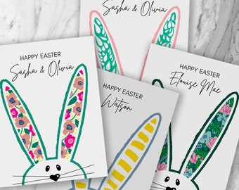 Custom Easter Bunny Digital Card. Printable Personalized Message, Easter Basket Greeting, Kid Easter, Personalized Bunny Card, Floral Design