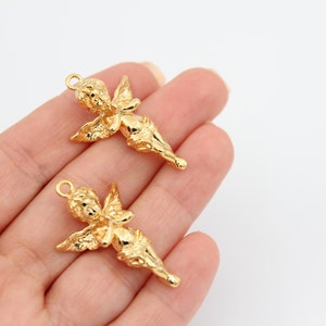 21X35MM 24K Shiny Gold Plated Angel Pendant, Gold Plated Angel Charm, Necklace, Angel Charms, Necklace Pendants, GLD-053