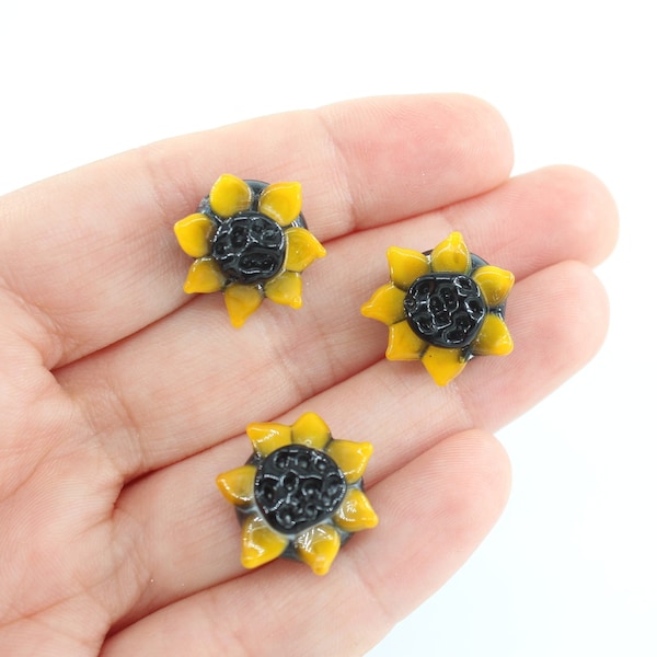 16MM  Murano Sunflower Glass Beads, Handmade Sunflower Charm, Lampwork Beads, Handblown Beads, DIY Sunflower Bracelet, Flower Charm, MRN038