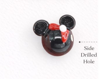 Minnie Mouse Murano Glass Beads, Handblown Lampwork Charms (16x17MM)