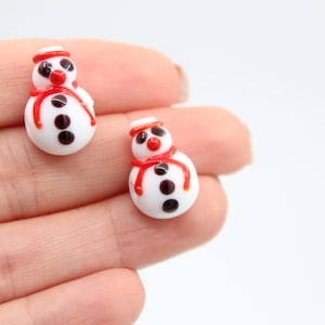13x20MM Murano Snowman Glass Beads, Lampwork Christmas Beads, Lampwork Jewelry, Handblown Beads, Handmade Charms, Christmas Jewelry, MRN011
