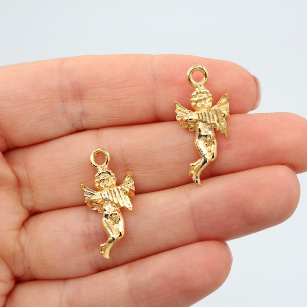 11x25MM 24K Shiny Gold Plated Angel With Arc Pendant , Angel Charms, Mythological Charms, Gold Plated Charms, Eros Necklace Charms, GLD482