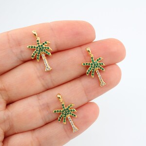 11x21MM 24K Shiny Gold Plated Zircon Palm Tree Pendant , Zircon Pave Charm, Cubic Zircon Palm Tree Charms, Earring Charms, GLD-121