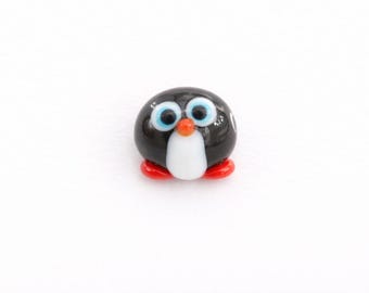 Handmade Murano Glass Penguin Bead, Lampwork Charm (11x12mm)