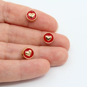24K Gold Plated Heart Connector Beads, Enamel Jewelry Findings image 4