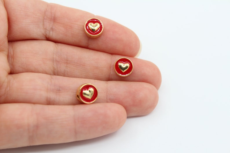 24K Gold Plated Heart Connector Beads, Enamel Jewelry Findings image 4